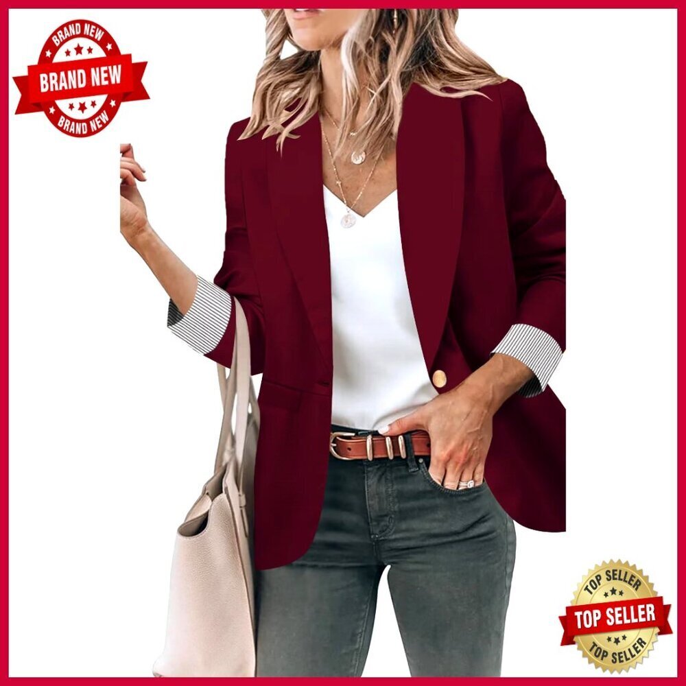 Long Sleeve Open Front Blazer with Pockets for Work Office Casual Wear S-2XL